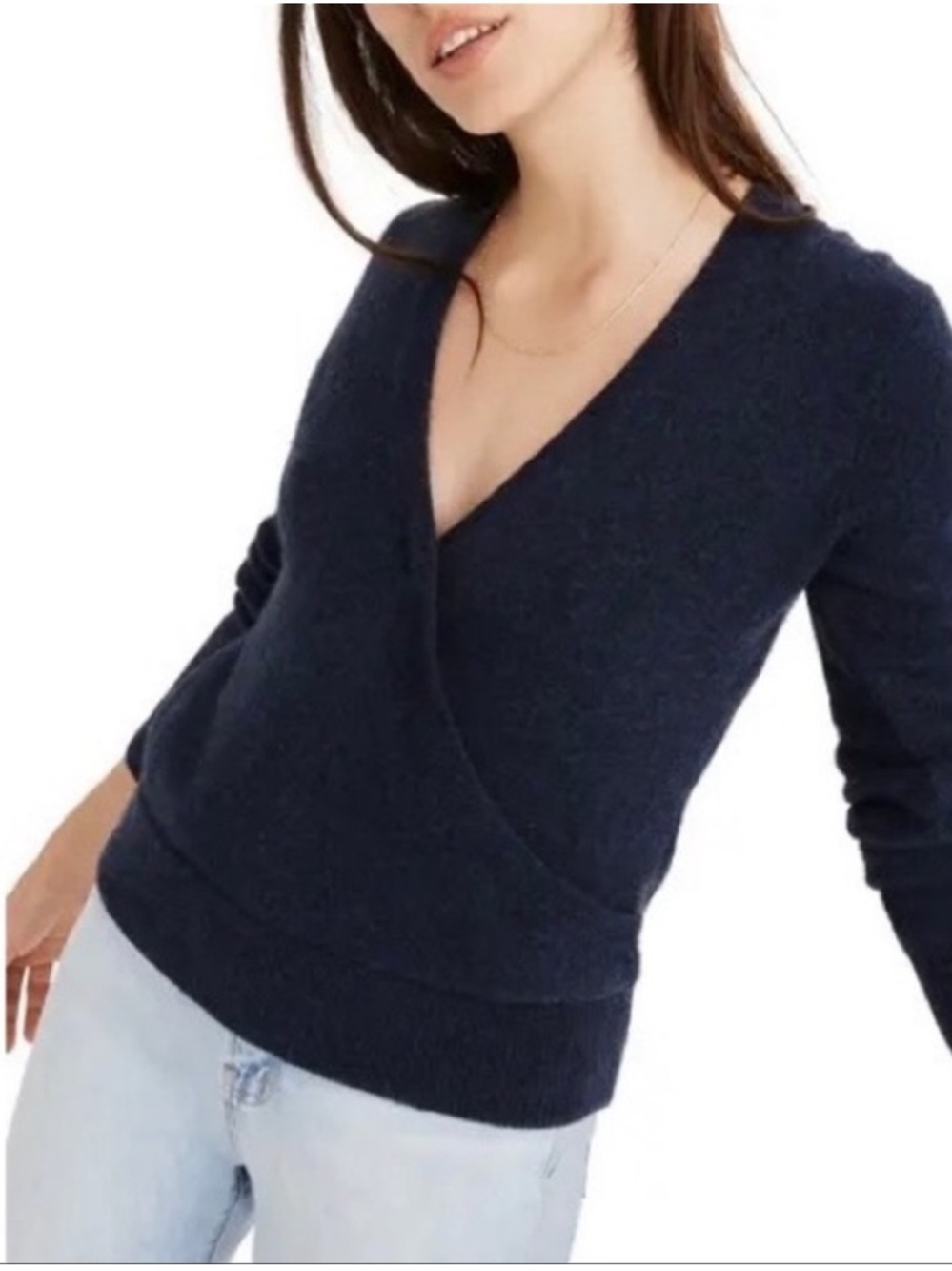 Madewell Wrap-Front Sweater in Coziest Yarn Alpaca Blend Navy Size Medium
